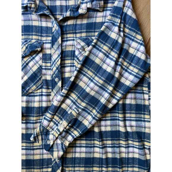 Sanctuary Womens Cozy Blue Plaid Flannel Boyfriend Button Up Shirt Plus Sz 1X - Picture 3 of 14